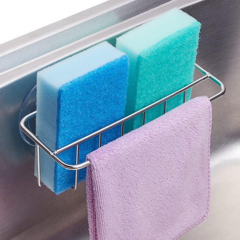 Sink Caddy Sponge Holder for Kitchen Sink, SUS304 Stainless Steel, 2 Suspension Options, Silver
