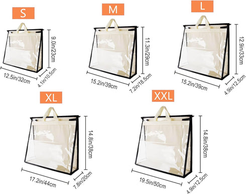 Vercord Clear PVC Handbag Dust-Free Cover, Moistureproof Purse Storage Bag with Handle Zipper for Closet Beige XXL