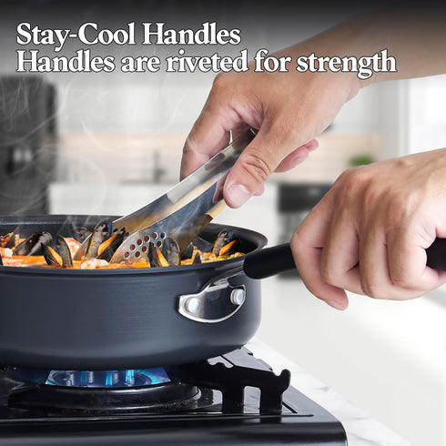 Cook N Home Nonstick Sauté Fry Pan Professional Hard Anodized 2 Piece Skillets Cookware Sets (8 and 9.5 inch) Black