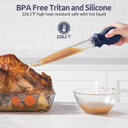 U-Taste 1.5oz Angled Turkey Baster - Heat Resistant Food Grade Tritan and Silicone Basting Set (Midnight Blue)