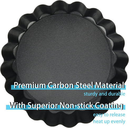 Mini Tart Pans with Removable Bottom, 4 inch Set of 10, Non-stick Round Quiche Pan for Mousse Cakes, Christmas Baking