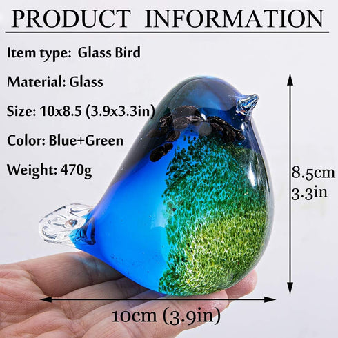 Qf Glass Bird Handmade Blown Glass Figurine, Decorative Ornaments for Home, Blue and Green Paper Weight