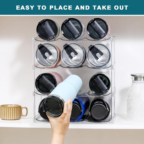 LANDNEOO Stackable Water Bottle Organizer - Clear Holder for Stanley & Others' Large Tumblers, 4 Tier Holds 12
