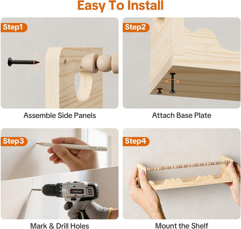 Wall,3 Pack Nursery Shelves for Pine Wood Nursery Floating Book Shelves,Scalloped Floating Shelves for Living Room