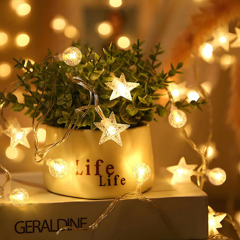BYIZO 72 160 Crystal Globe & Star String Lights Plug in - FT LED Star Fairy String Lights with Remote Control Timer