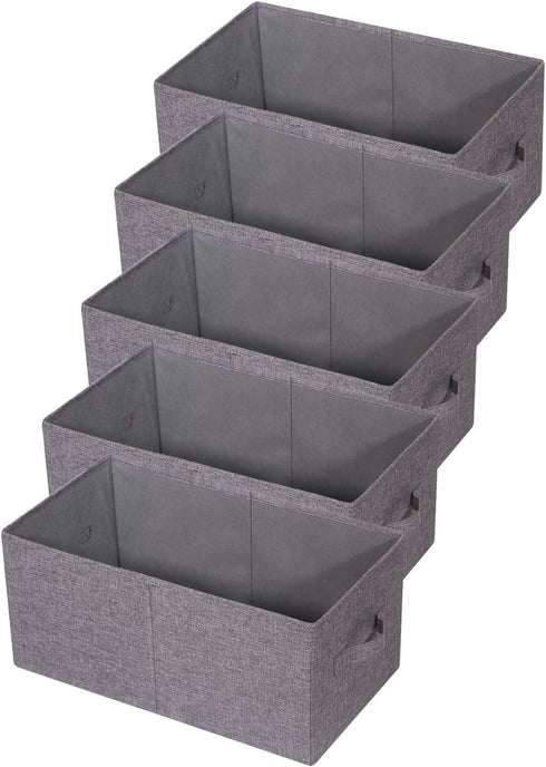 Set of 5 Gray Closet Organizer Bins with Handle, Fabric Foldable Storage Baskets for Home Office Clothes, Jumbo
