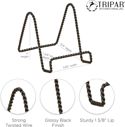 Tripar Decorative Twisted Wire Stand, Black Tabletop Display, 4 Inch Depth, Handcrafted Square Edge Design