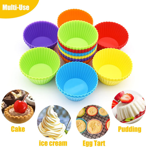 Silicone Cupcake Baking Cups - 24 Pack Reusable & Non-stick Muffin Liners Set for Party, Halloween, Christmas, Easy