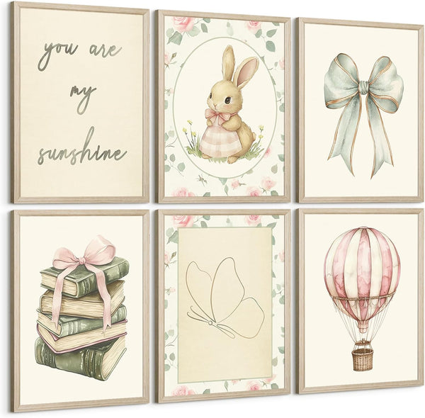 Olctedo Vintage Nursery Wall Art Baby Girl Room Canvas Wall Decor Pink Flower
