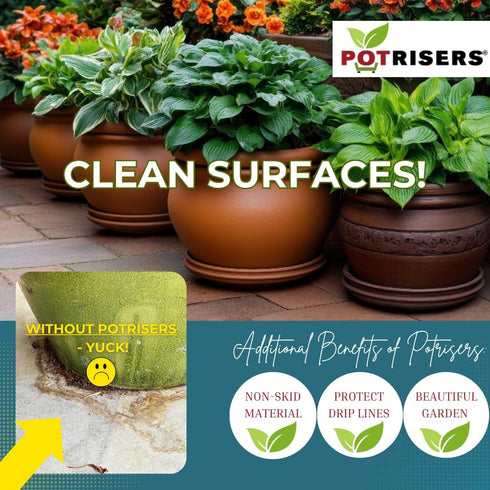 POTRISERS 2" 2" 3/4" 12 3 Large x x - Pieces Outdoor Plant Risers & Drainage Invisible Pot Feet Elevates up