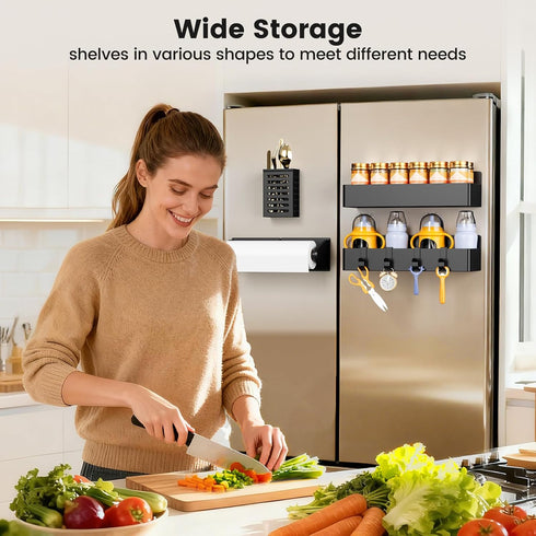 Mystozer Refrigerator,4 Pack Black(4 Pack) Magnetic Spice Rack for Magnetic Shelf,Fridge Magnet Organizer with Paper