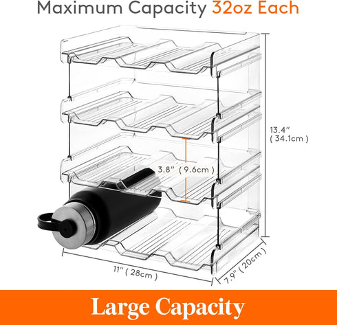 Lifewit Water Bottle Organizer, Stackable 12-Bottle Kitchen Pantry Storage, 4-Pack Plastic Holder, Modern Design