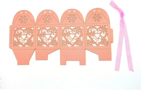 KPOSIYA 100 Pack Love Heart Laser Cut Wedding Party Favor Box Candy Bag Chocolate Gift Boxes with Ribbons