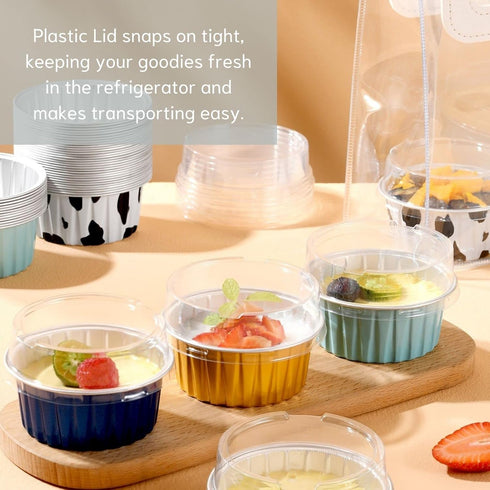 Mini Aluminum Foil Cupcake Baking Cups with Lids, 40pcs, 5oz - Disposable Round Cake Containers for Party, Wedding, Tart
