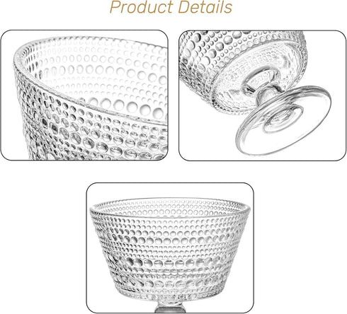 6 Pack Set, 9 oz ZOOFOX Glass Ice Cream Bowl Footed Fruit Parfait Cups, Embossed Design Glass Dessert Bowls for Sundae