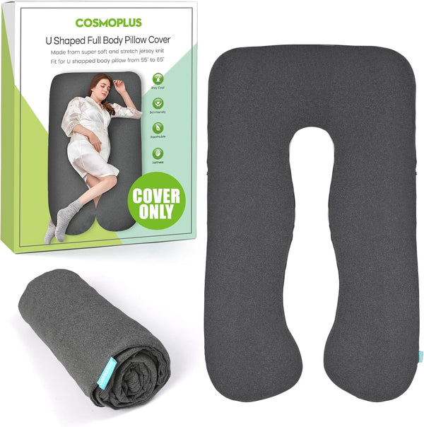 COSMOPLUS U Shaped Full Body Pillow Case for Maternity,Stretchy Cool Breathable Jersey