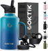 COKTIK 64 oz Insulated Water Bottle Jug with Straw and Handle, Double Walled Stainless Steel Flask, 3 Reusable Lids