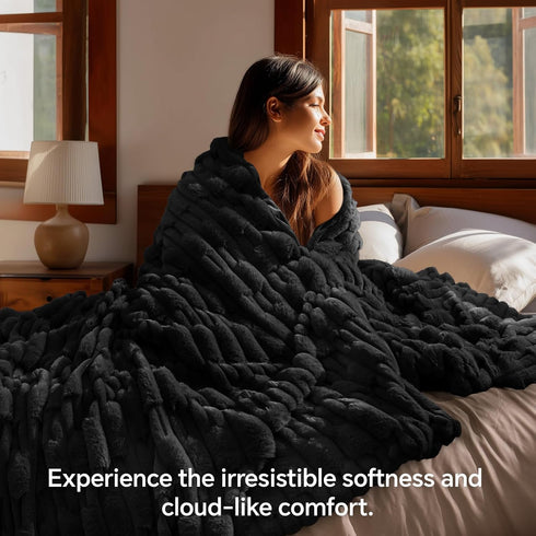 Cozy 50x60 inch, BEDELITE Faux Fur Black Throw Blanket for Couch - Super Soft & Plush Striped Blanket for Sofa and Room