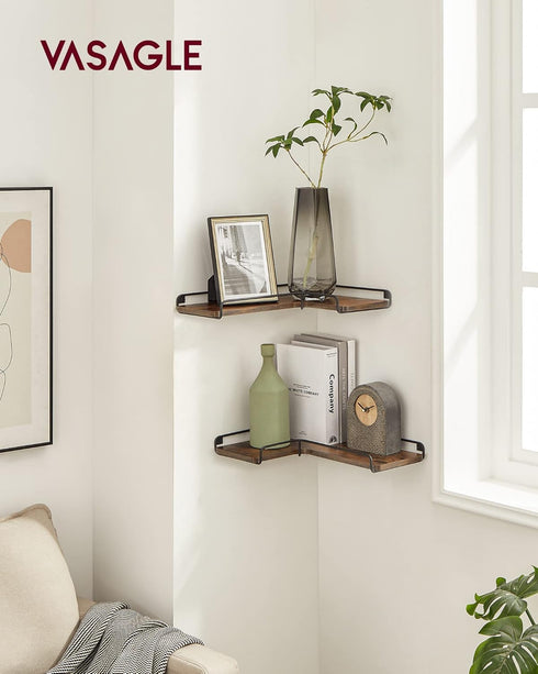Set 2, ULLS831B01 VASAGLE Corner Shelf Wall Mount of Floating Shelves, Small Wall Shelf for Decor Storage, for Living