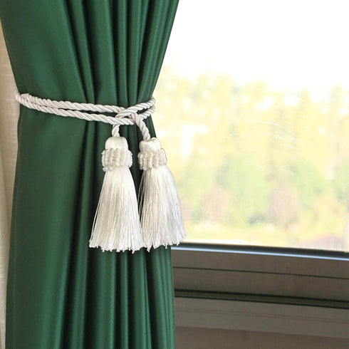Fenghuangwu Handmade Decorative Curtain Tiebacks with Tassel (White, 4P)