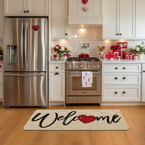 24x59 Inch Artoid Mode Welcome Love Heart Valentine's Day Doormat, Home Decor Low-Profile Runner Rug Door Mat