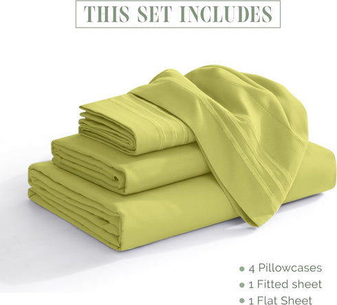 1500 4-Piece Set, Elegant Comfort Luxurious Premium Hotel Quality Microfiber Three Line Embroidered Softest Bed Sheet
