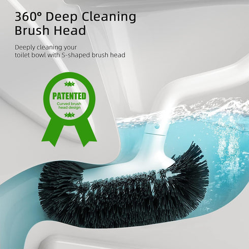 HAMITOR Toilet Bowl Brush Holder Set: White Decorative Caddy with Curved Bristle for Deep Cleaning Toilet Cleaner