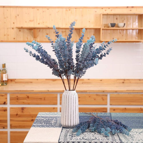 3 Pcs Soft Touch Artificial Eucalyptus Leaves Spray 31.5" Fake Greenery Stems for Home Wedding Arrangement (Blue)