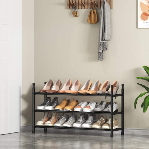 TZAMLI 3-Tier Closet, 17.2"-30" 9" 16.4" Inch Expandable Metal Shoe Rack for Stackable Shoe Organizer Adjustable Shoe