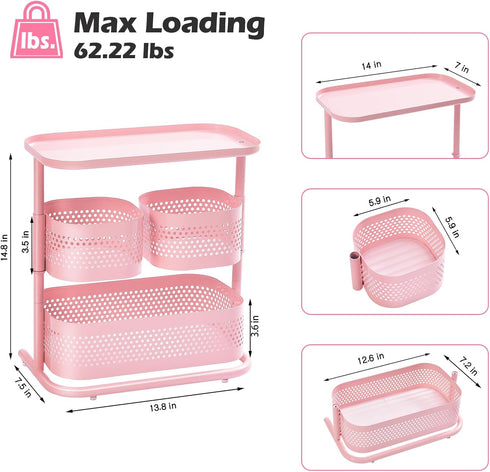 KINGRACK 3 Tier Bathroom Organizer Countertop, Multi-Purpose Makeup Organizer, Rotating Desktop Skincare Tray, Pink
