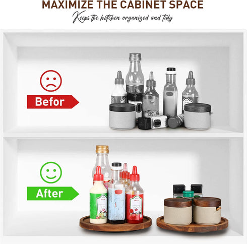 Mumufy 6 Pcs Lazy Susan Organizer, Turntable Tray for Kitchen Counter, Round Pantry Table Organization (9 Inch, Acacia