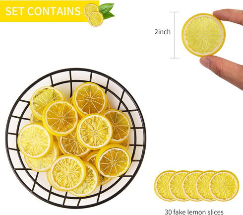 20pcs Mini Simulation Lemon Slices, Fake Plastic Fruit Model for Wedding Decoration, Photography Props, Basket Display