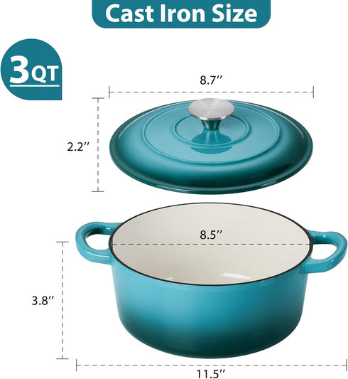 3 LIANYU QT Dutch Oven with Lid, Enameled Cast Iron Dutch Oven Pot, Nonstick Heavy-Duty Round Cooking Stock Pot