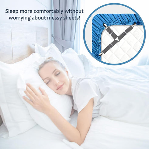 Bed Sheet Straps, Adjustable Fitted Sheet Clips, Easy to Install Fasteners, Say Goodbye to Messy Sheets (Gray-4 Pcs)