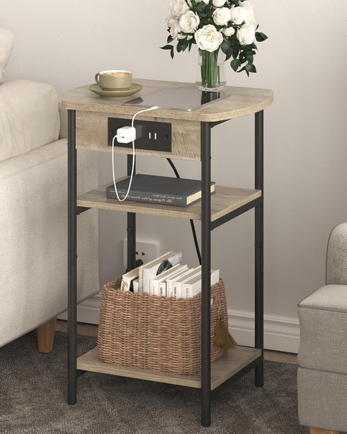 3 ET05205B Hzuaneri End Tables with Charging Station, Tier Side Table with Charging Station, End Table with USB Ports