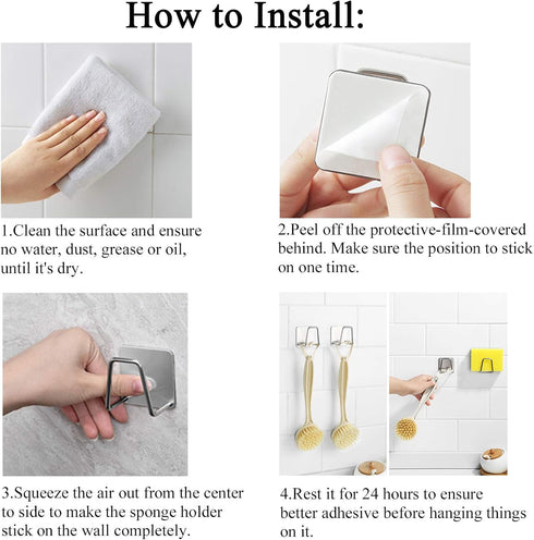 SUS304 (2 Pack) Adhesive Sponge Holder Sink Caddy for Kitchen Accessories - Stainless Steel Rust Proof Waterproof
