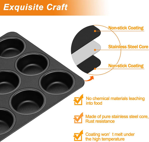 TeamFar Muffin Pan, 12 Cup Cupcake Baking Pan with Stainless Steel Core & Nonstick Coating, Oven Safe
