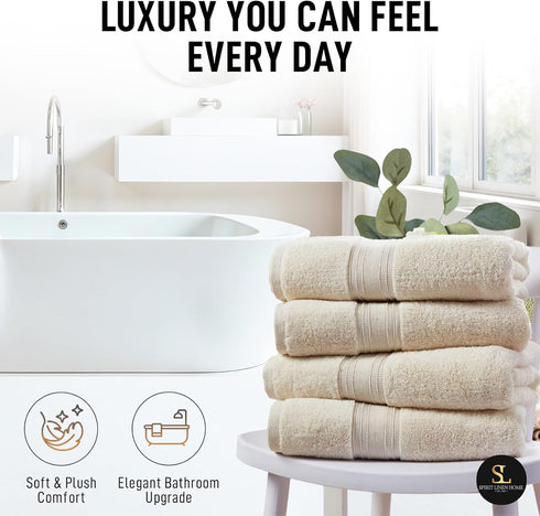6-Piece 100% Set, Spirit Linen home Cotton Spa Collection - Towels for Bathroom, Spa and Hotels, Oversized Luxury Bath