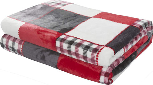 63x87, Tache Holiday Red Farmhouse Super Soft Micro Fleece Plaid Patchwork Plush Lightweight Dual-Sided Decorative