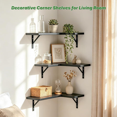 Set 3) NATURE'S SOURCE Corner Floating Shelves, Corner Shelf Wall Mounted, Shelves for Room Wall, Home Decor Living
