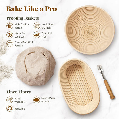 Set, Sourdough Starter Kit, Banneton Bread Proofing Baskets Sourdough Bread Baking Supplies Making Tools with Dough