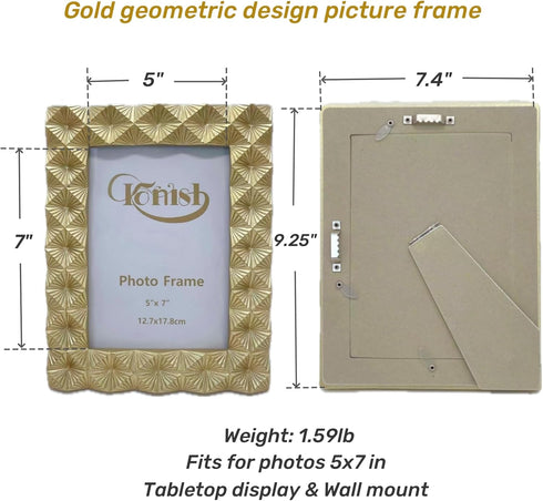 Ornate Gold 5x7 Picture Frame Golden Diamond Pattern Polished 5 x 7 Photo Frames Geometric Portrait and Landscape for Table & Wall Mount by Generic