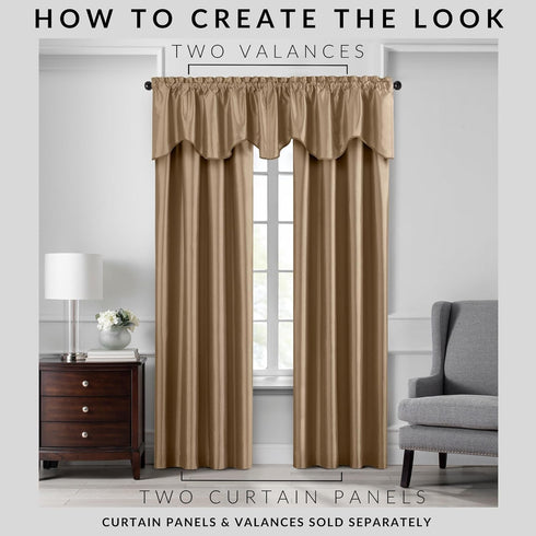 Elrene Home Fashions Colette Faux-Silk Scalloped Window Valance - 50 in x 21 in, Gold (Scalloped Valance)