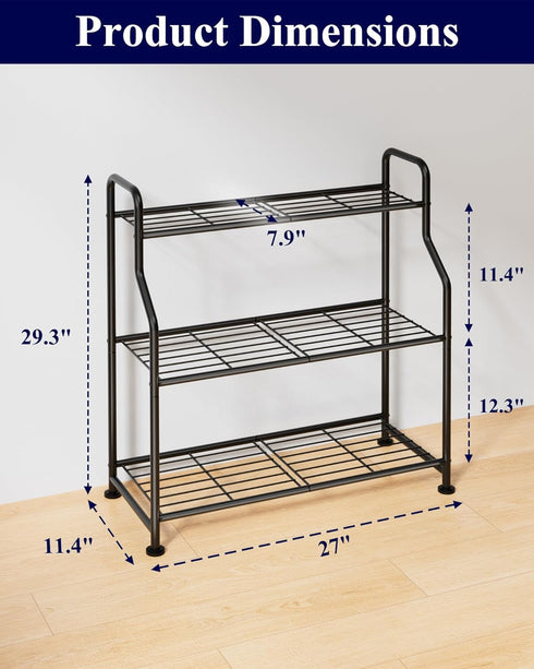 3-Tier 27" 11.4" 29.3") Kitsure Plant Stand Indoor & Outdoor - Metal Plant Shelf with Adjustable Leveling Feet, Easy