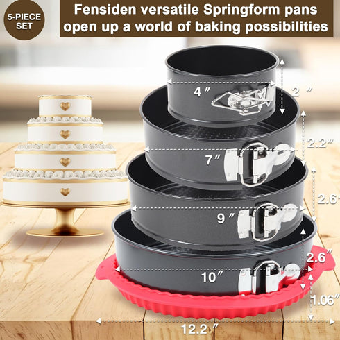 Premium Springform Pan Set - 4, 7, 9, 10 Inches Round Cake Pans for Baking, Cake Pan Set with Removable Bottom, Nonstick Coating, with Thickened Silicone Cheesecake Pan Protector