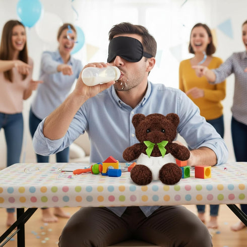 6 Set Bottle Chug Baby Shower Games Chocolate Brown Bear Blindfolded Diaper Changing Games Kits Bottles Diapers