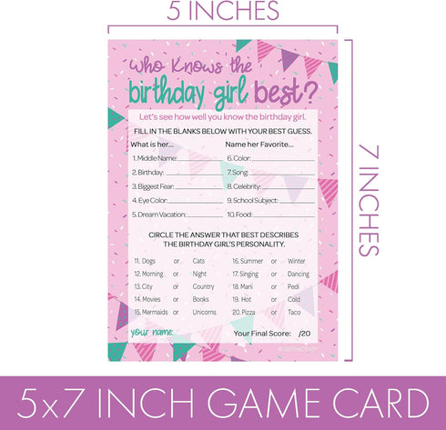 DISTINCTIVS 5x7 Birthday Girl Best Cards, 10 Count - Sleepover Games, How Well Do You Know Her