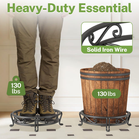 2-Pack 11-Inch iDavosic.ly Metal Plant Stands for Outdoor Indoor, Wide Rust-proof Iron Heavy Duty Flower Pot Holder