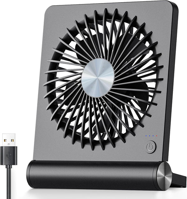 Koonie USB Fan, Strong Wind, Ultra Quiet Small Desk Fan, 220° Tilt, 3 Speeds, Black