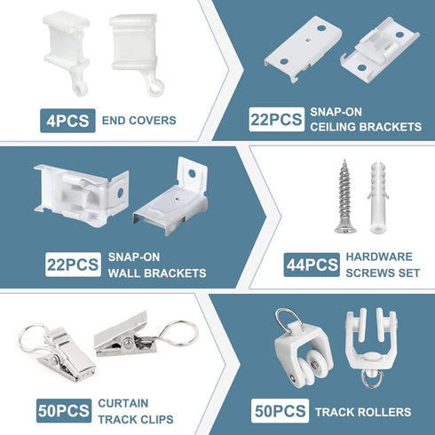 KOLAKO Curtain Track Accessories for 20Ft Flexible Bendable Ceiling Wall Mount Curved Curtain Track Hardware